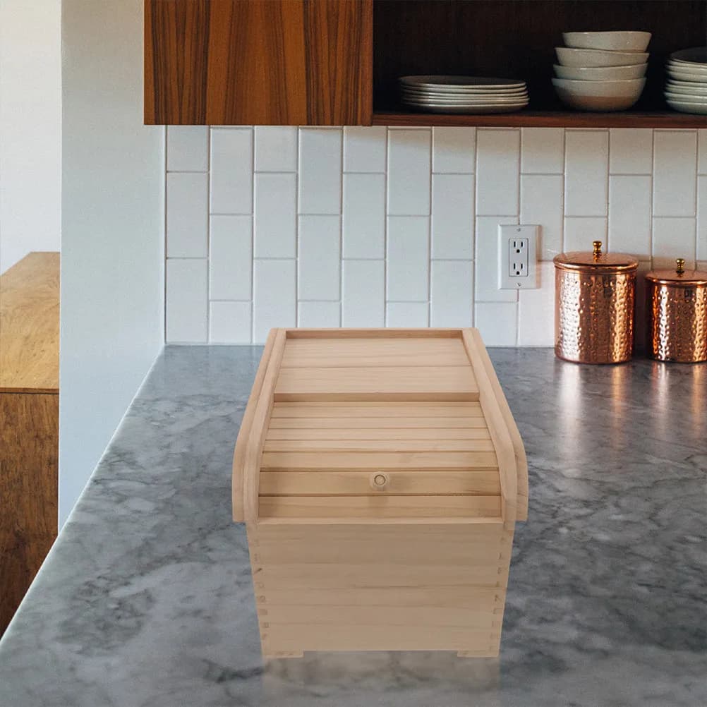 Wooden Rice Container Natural Wood Grain Storage Box for Dry Food Rice Beans Cereal Grains Large Capacity Kitchen Pantry Food