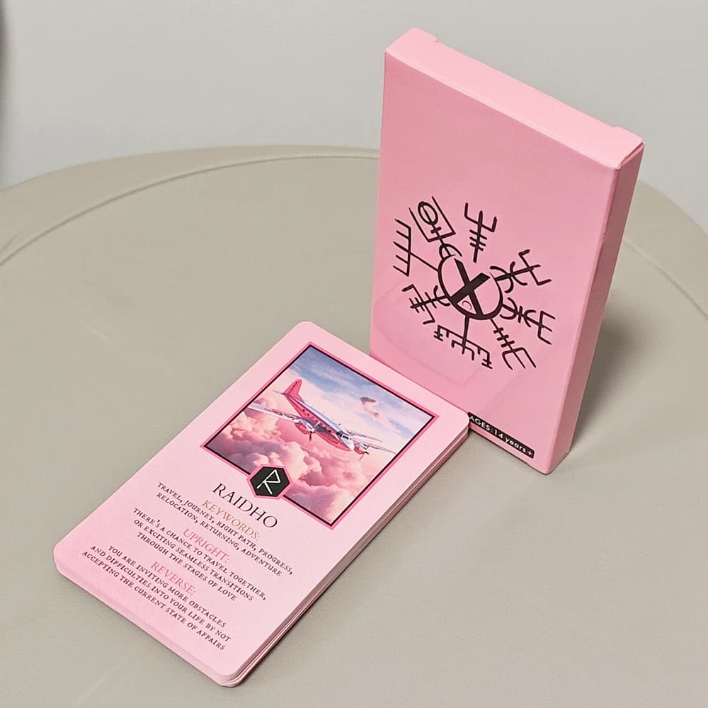 Mazzo di rune d'amore - 10,3 x 6 cm 25 carte Oracle rosa per guida e divinazione relativi - Mezzi runi Futhark anziani