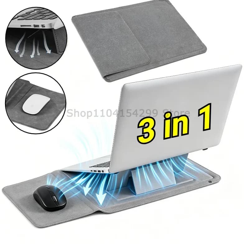 Built-in Stand Protective Laptop Protective Bag Tablet Cushion Foldable Bag Data Cable Storage Bag for Macbook Notebook Case
