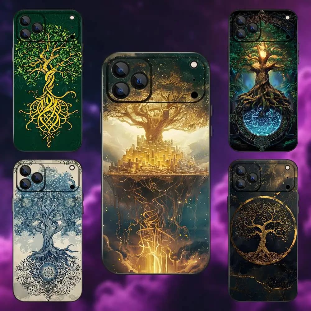Custodia per telefono Yggdrasil albero della vita per iPhone 17,16,15,14,13,12,Pro,Max,Plus,E,SE4,Air,Mini scatola morbida nera