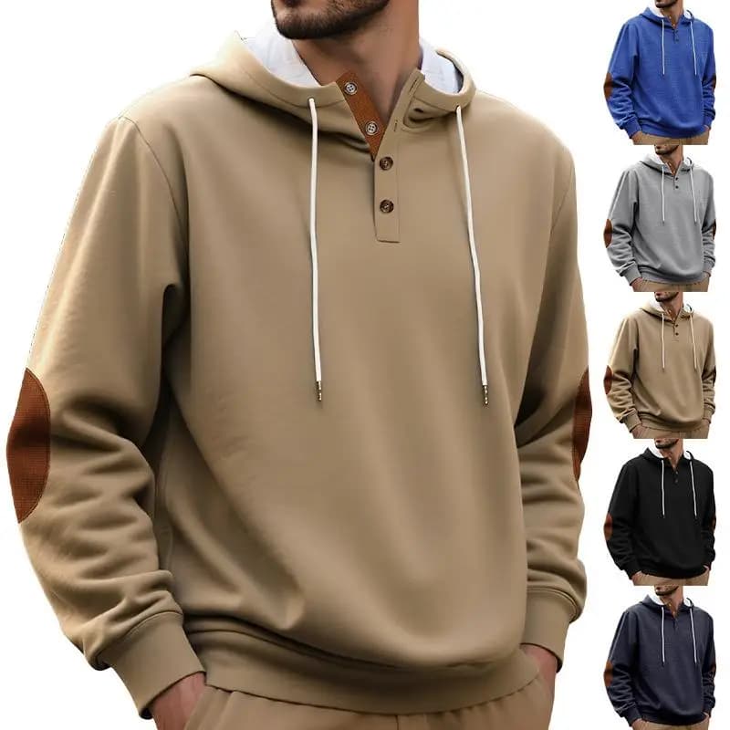 Thickened Autumn Winter Hoodie Men's Casual Composite Loose Overhead Pure Color Embroidery Sports Sweatshirt Streetwear