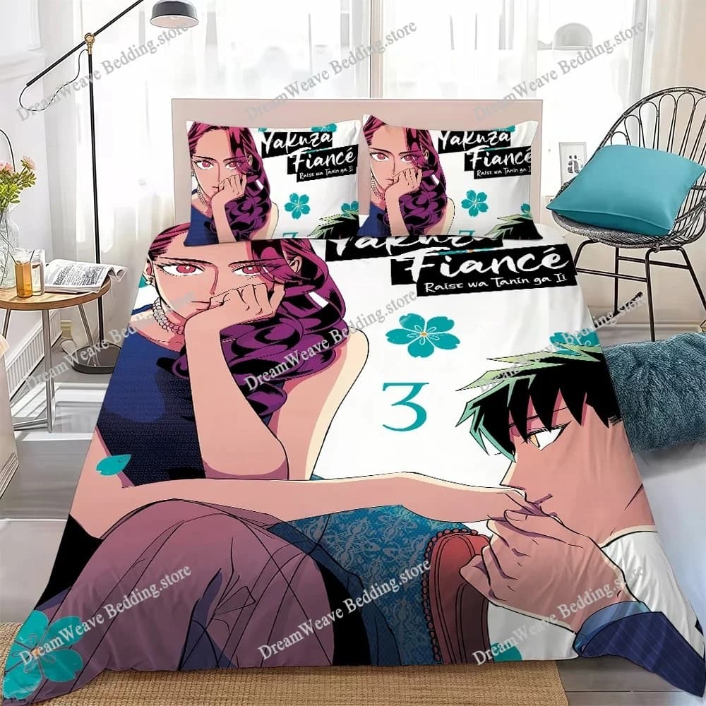 Set Copripiumino Classico Anime Y-Yakuza Fiance, Biancheria da Letto in Cotone Morbido, Regalo per Studenti e Dormitori
