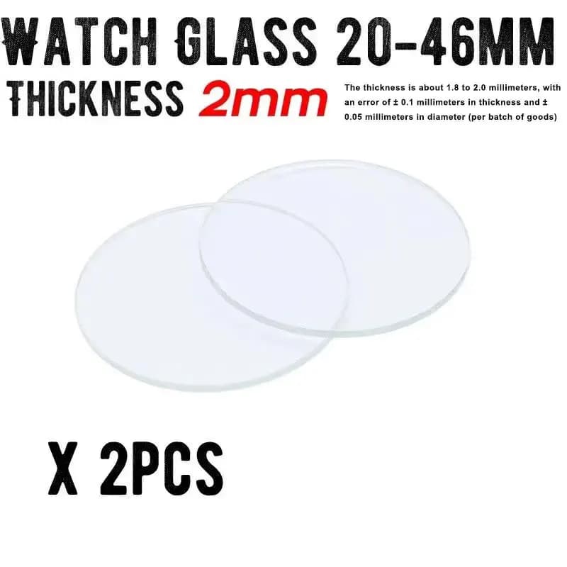 di2 pieces Spesso Thickness 2.0 mm Round watch glass from 20 mm to 46 mm Replacement smartwatch Crystal lens Repair tool for flat mirror glass watches