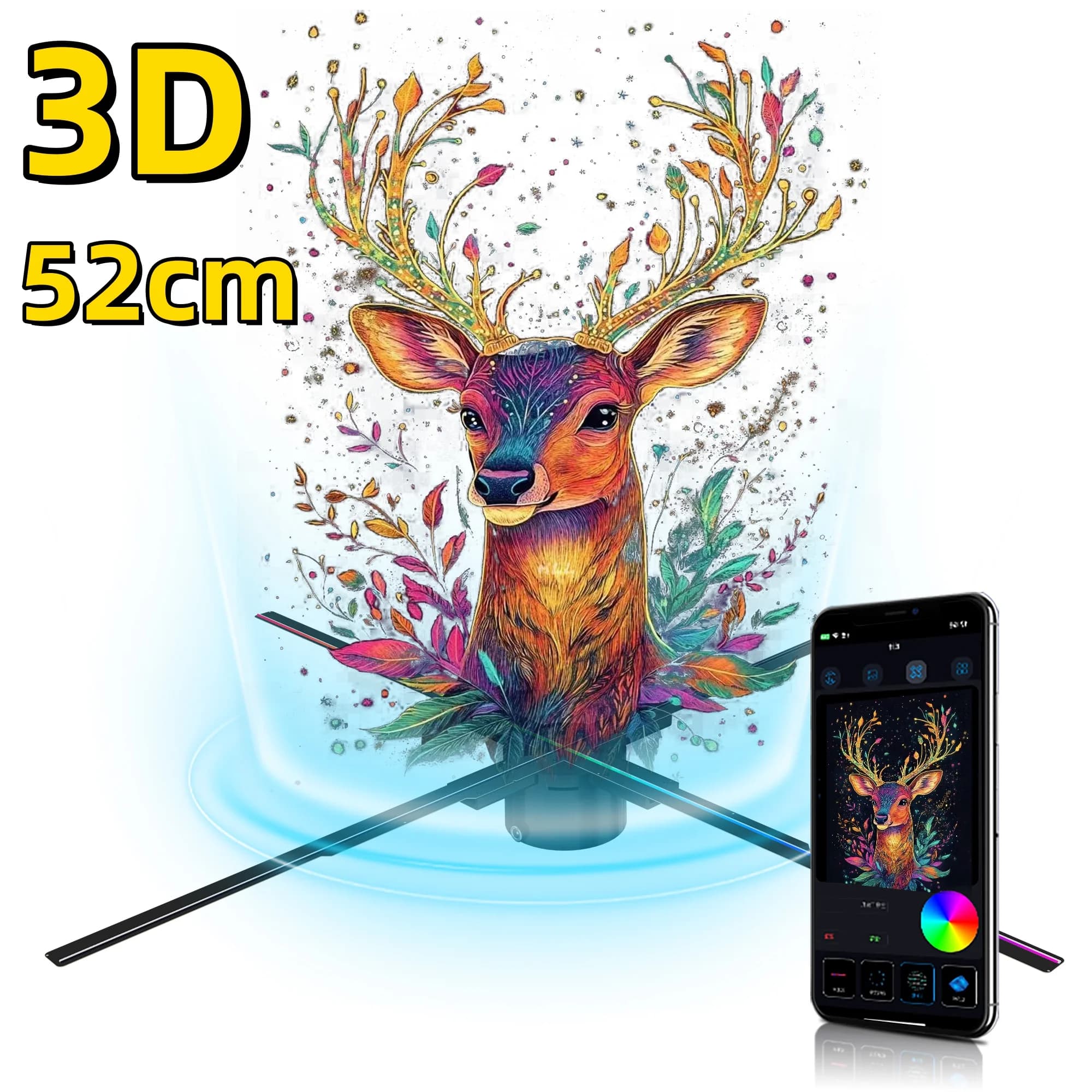 Nuovissimo Ventilatore Olografico P52 3D con 614 LED, Lettore WiFi Olografico, Display Pubblicitario per Negozi, Controllo Remoto, Audio Bluetooth