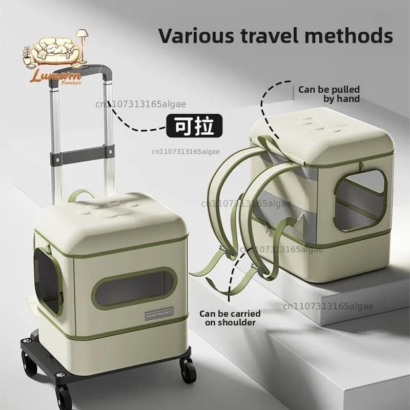 Outdoor Portable Cat Backpack with Integrated Cat Litter Box Foldable Pet Trolley Travel Bag Dual-Use Shoulder Bag