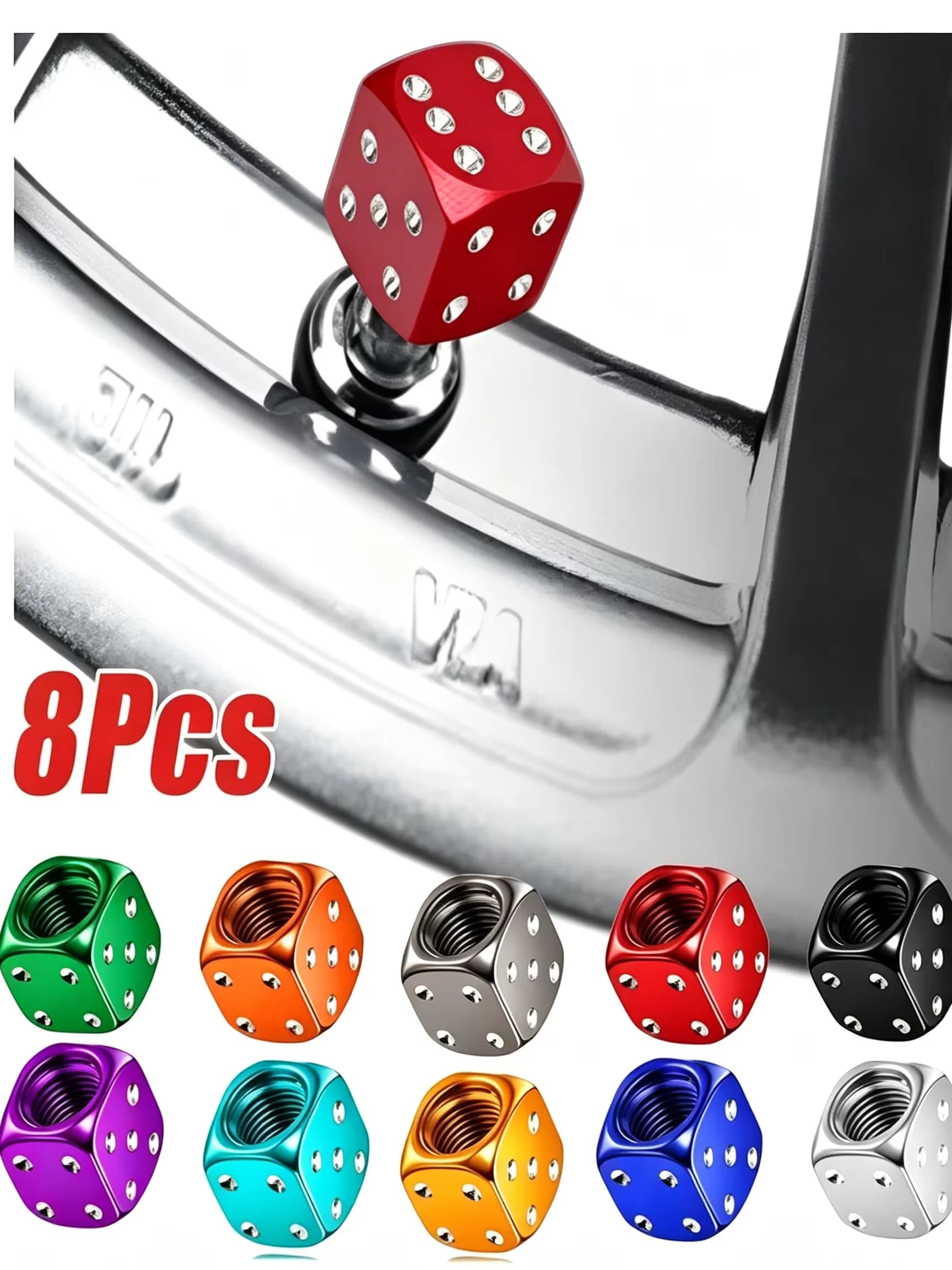 Aluminum Dice Tire Valve Caps – Colorful Dust-Proof Wheel Decor for Car, Motorcycle & Bicycle