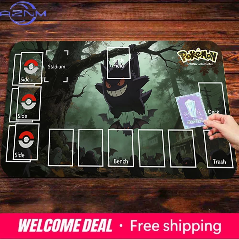 Tappetino da Gioco Pokemon TCG Gengar con Zona Gioco, Antiscivolo, per Carte Collezionabili