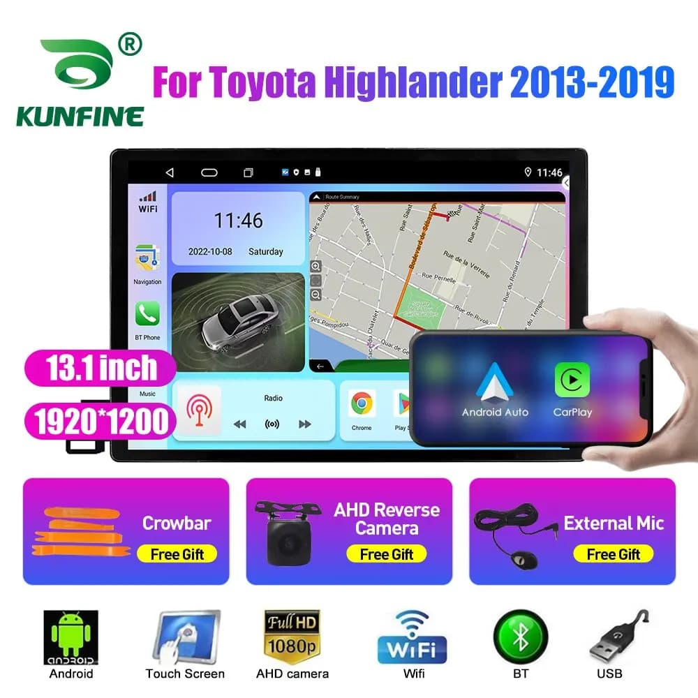13.1 inch Car Radio For Toyota Highlander 2013-19 MT Car DVD GPS Navigation Stereo Carplay 2 Din Central Multimedia Android Auto