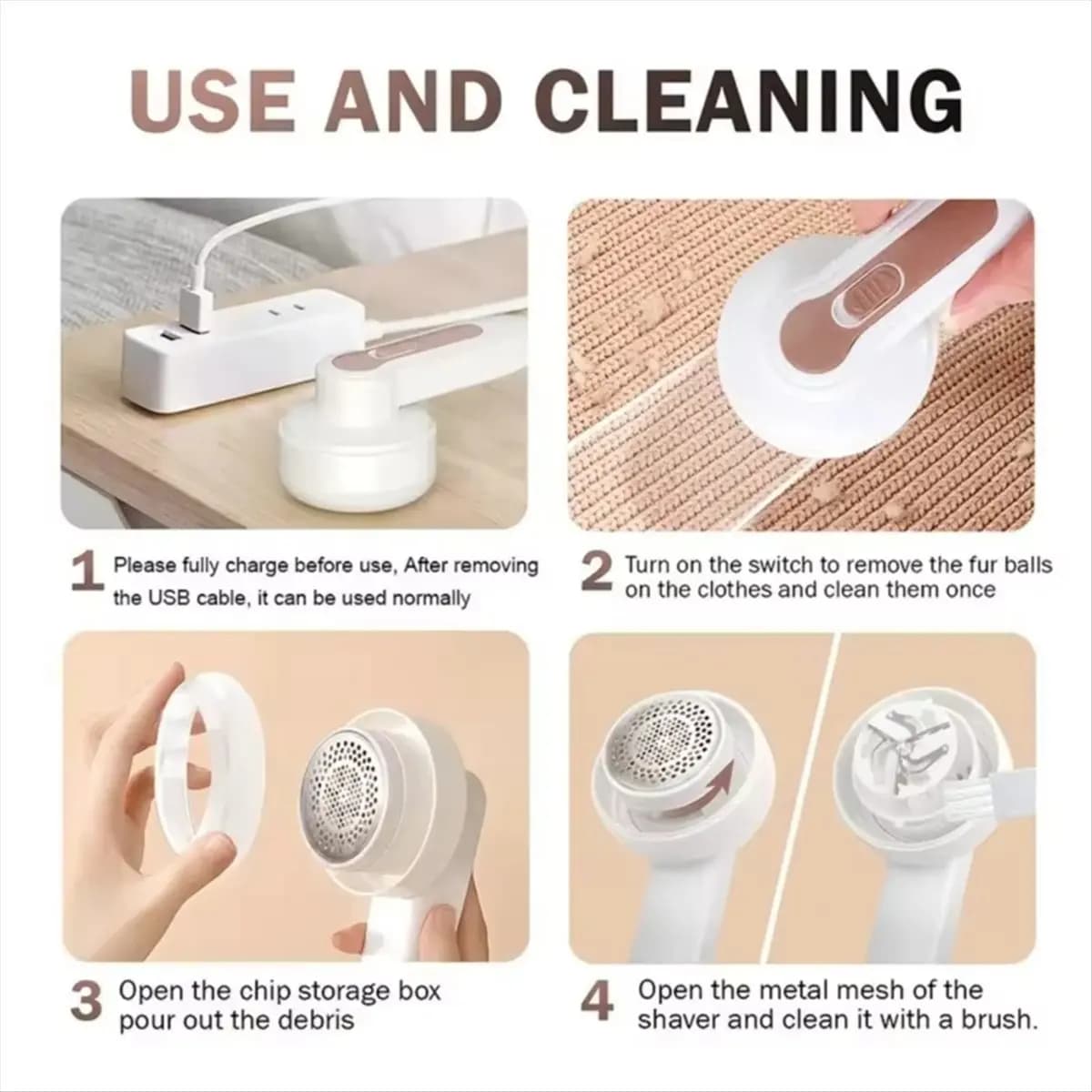 A73U Rechargeable Fabric Shaver with Light - Portable Lint & Pill Remover for Clothes,Sweaters,Carpets, Sofas, Includes Brush
