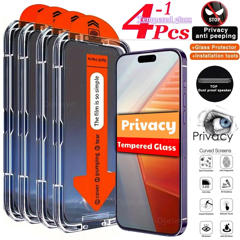 Privacy Tempered Glass For Xiaomi Redmi Note 13 Pro 14 12 11 10 9 9S 12S 11S 10S 8 Dustless Screen Protector Installat