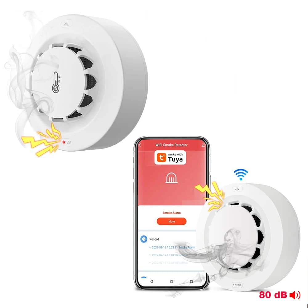 Sensore di fumo WiFi Rilevatore di fumo Tuya Sensore fotoelettrico Allarme antincendio Sistema di sicurezza per cucina domestica Funziona con l'APP Smart Life
