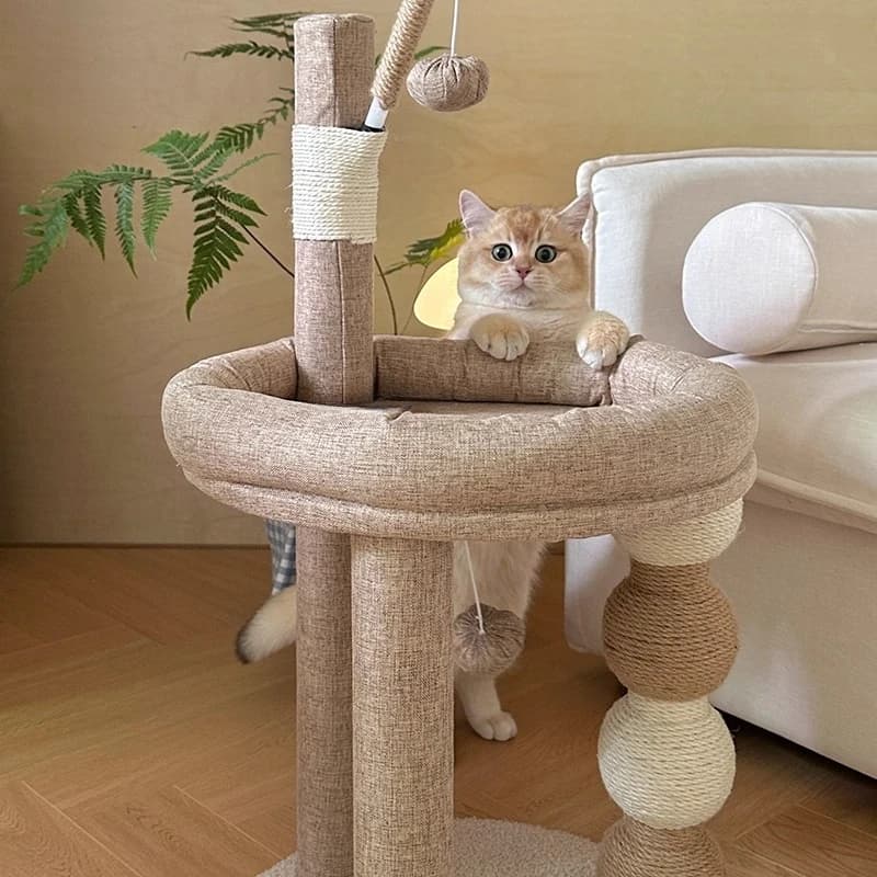 Tiragraffi in sisal durevole per albero per gatti in lino Piattaforma creativa per saltare per gatti Letto per gatti da interno salvaspazio per casa e appartamento