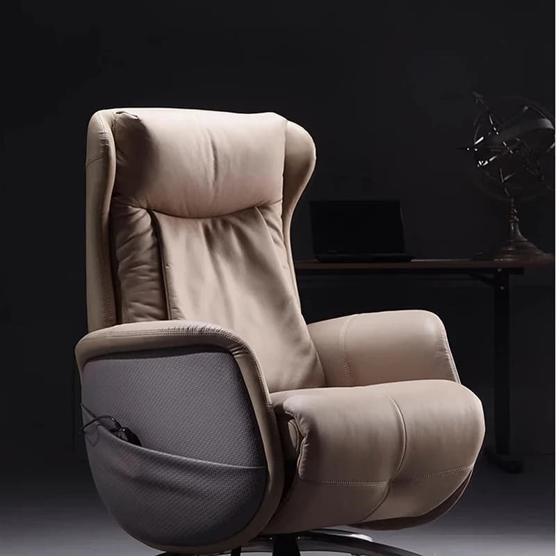 Poltrona da Computer con Telaio in Legno Massello, Sedia Ergonomica con 7 Punti di Vibrazione, Ruote e Poggiapiedi Elettrico per Ufficio e Gaming