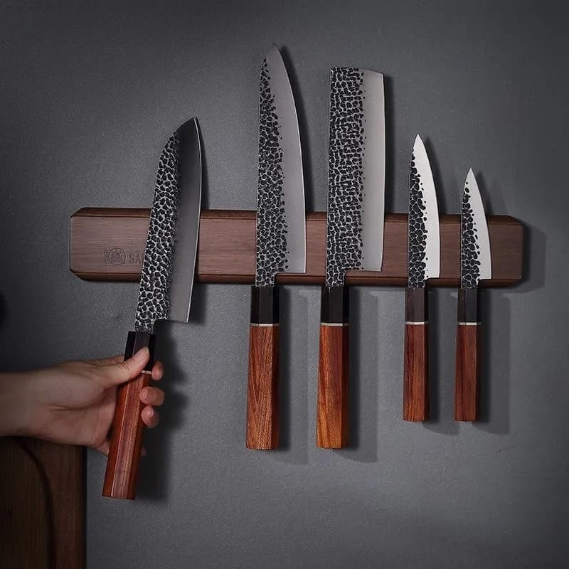Portacoltelli in legno massello con aspirazione magnetica Deluxe montato a parete senza punzone ripiano portaoggetti per coltelli da cucina accessori per la conservazione della cucina