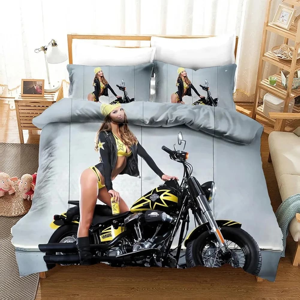 Bikecross Cover for Sexy Girl Set of Extreme Sports Theme Bedlinen for Kids Teenagers Man Microfiber 3D Beauty Queen King