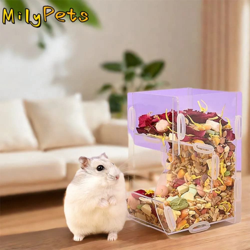 Acrylic Automatic Hamster Food Feeder Transparent Anti Turnover Hamster Feeding Box Large Capacity Small Pets Food Feeding Bowl