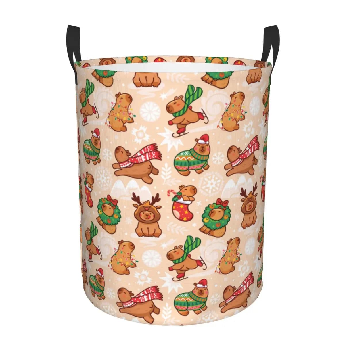 Cesto per Bucato Personalizzato con Capibara Felice nella Neve, Pieghevole, Stile Anime, per Vestiti e Giocattoli