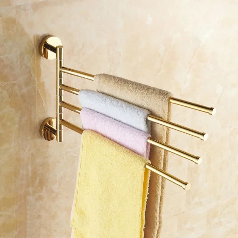 Portasciugamani da Bagno in Ottone Dorato Girevole, 2-5 Barre, Montaggio a Parete, Pieghevole, Mobile, con Mensola per Doccia