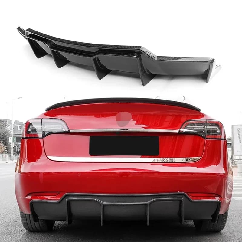 For Tesla Model 3 2015-2019 Premium Carbon Rear Diffuser Spoiler Chin Protector