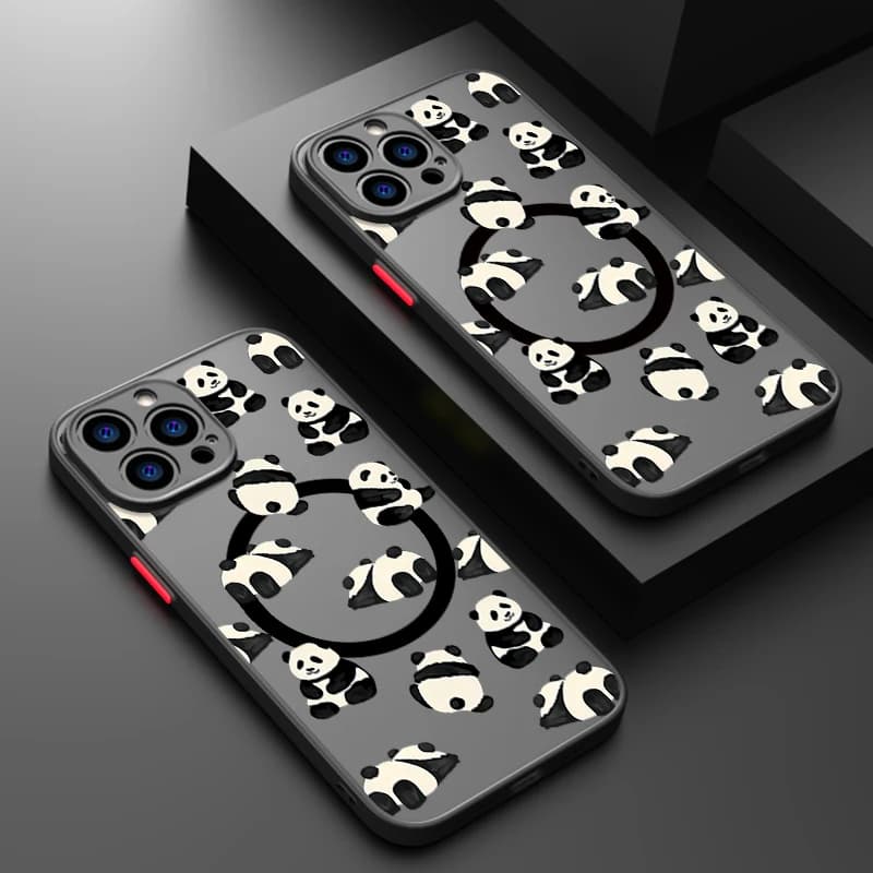 Cartoon Panda Phone Case For iPhone Air 17 16e 16 15 14 Pro Max 13 12 17 Pro 11 Magnetic For Magsafe Wireless Charge Hard Cover