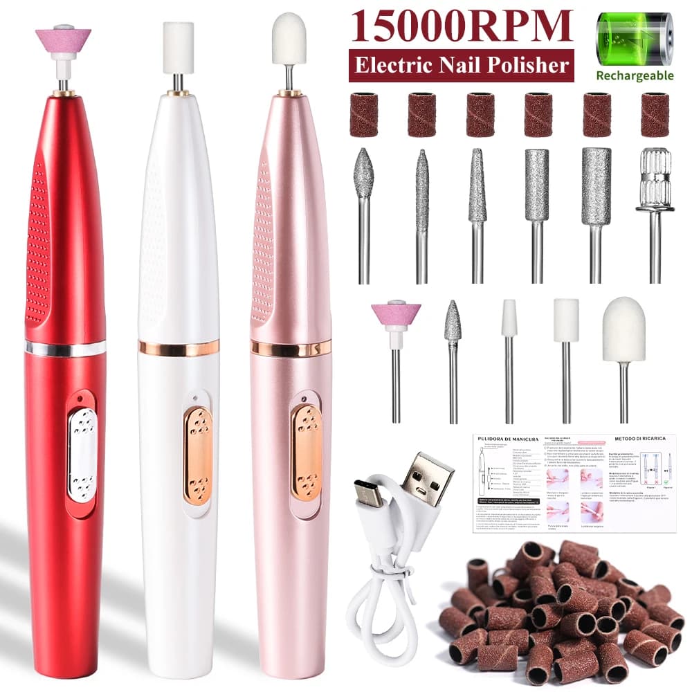 Kit professionale per lucidatrice per trapano elettrico per unghie Set di lime per trapano per unghie portatile ricaricabile per strumenti di levigatura per manicure
