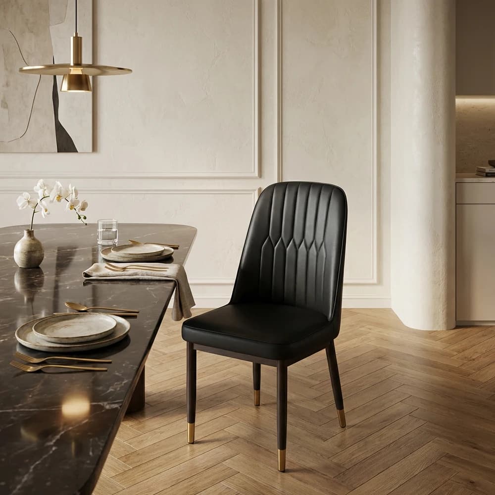 Sedia da Pranzo Nordica Moderna di Lusso in Pelle Imbottita con Gambe in Metallo, Elegante e Resistente, Arredamento Ecologico per Casa, Ufficio, Hotel