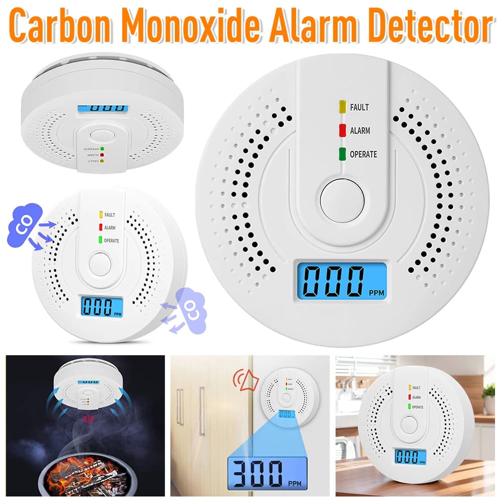 Carbon Monoxide Alarm Detector Battery Powered Independent CO Warning Alarms Portable Wireless CO Sensor for Home Warehouse