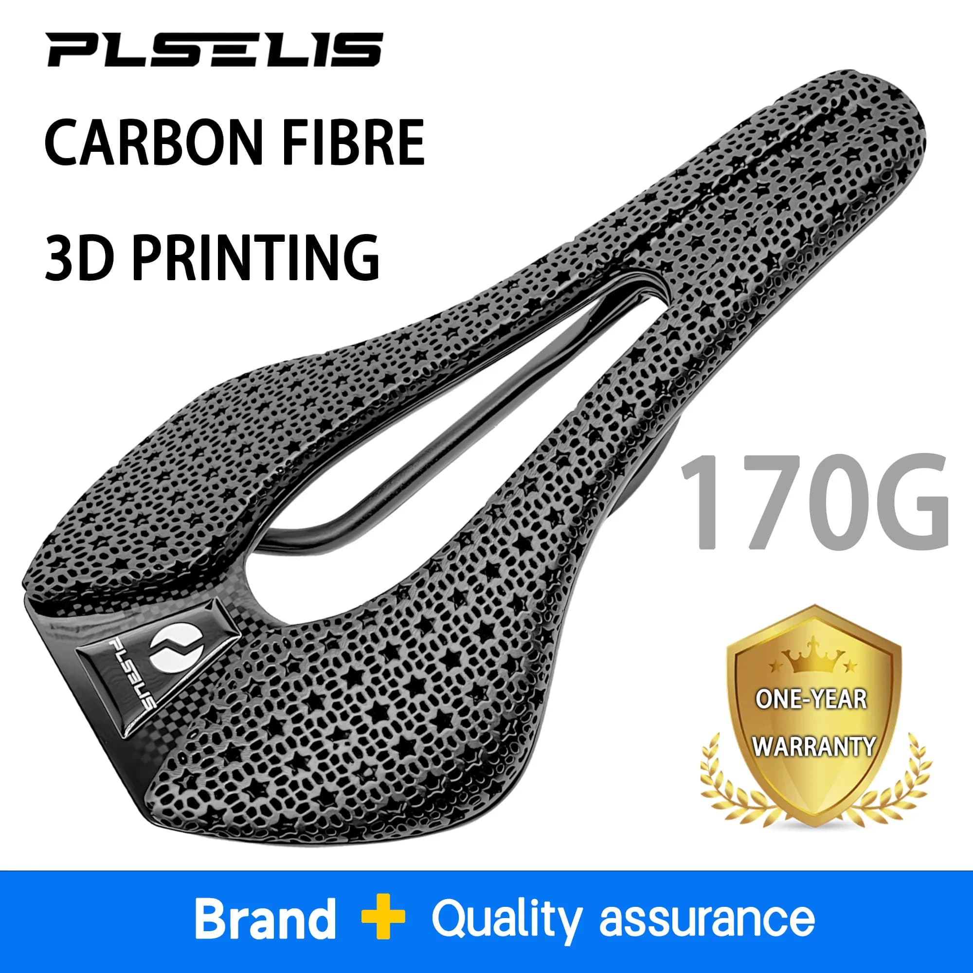 Plselis Sella per bicicletta interamente in carbonio Leggera 170 g Assorbimento degli urti Design ergonomico Cuscino per sedile per bici per una guida confortevole