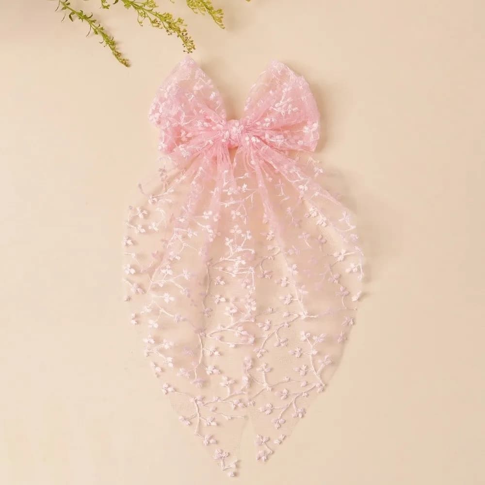 New Elegant Hair Clip with Lace Fiocco, Floral Embroidery, Vintage Princess Style, Hair Accessories with Ribbon and Network, for Party