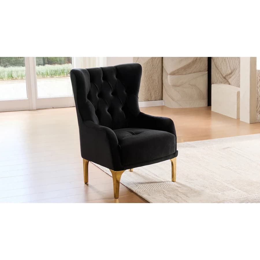 Lippa Upholstered Accent Chair in Black Fabric with Gold Stainless Steel Legs, Foam Cushioning and Sturdy Wood Frame For Living