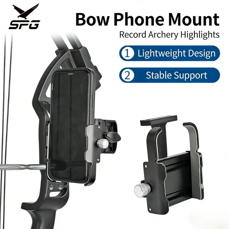 Supporto per Telefono da Arco SPG con Morsetto Girevole a 360° ° Supporto in Metallo e Plastica per Archi Compound, Accessori per Tiro al Bersaglio e Caccia
