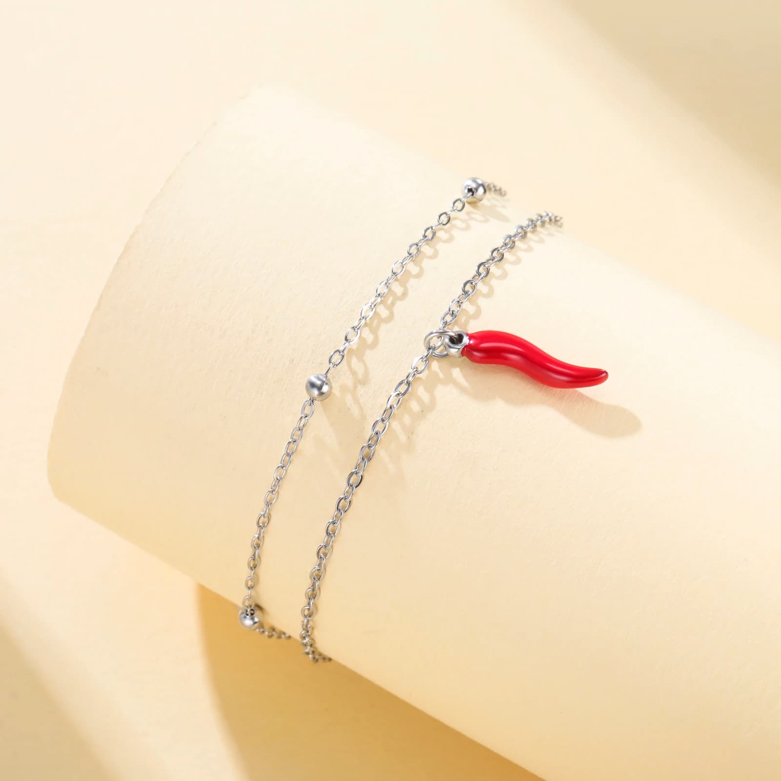 Stainless Steel Lucky Italian Horn Bracelets for Women Double Chain Beads Bracelets Protection Jewelry Birthday Gift 2026 New