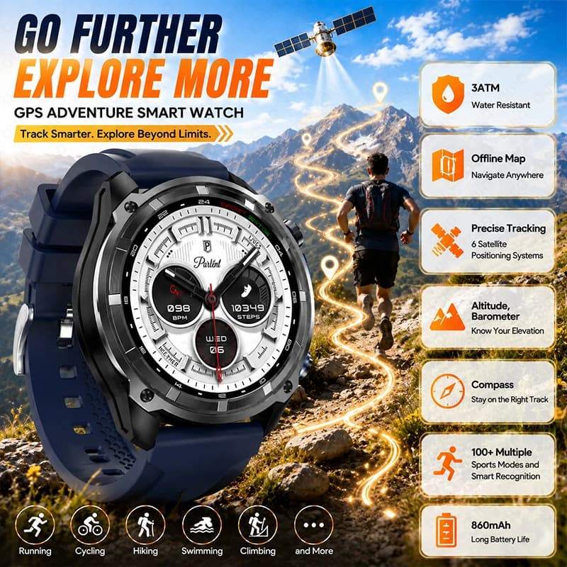Yaocx Men Smart Watch New Outdoor Precise GPS Map 3TM Waterproof 860mAh Battery 170+Sport Mode Bluetooth Call AMOlED Smartwatch