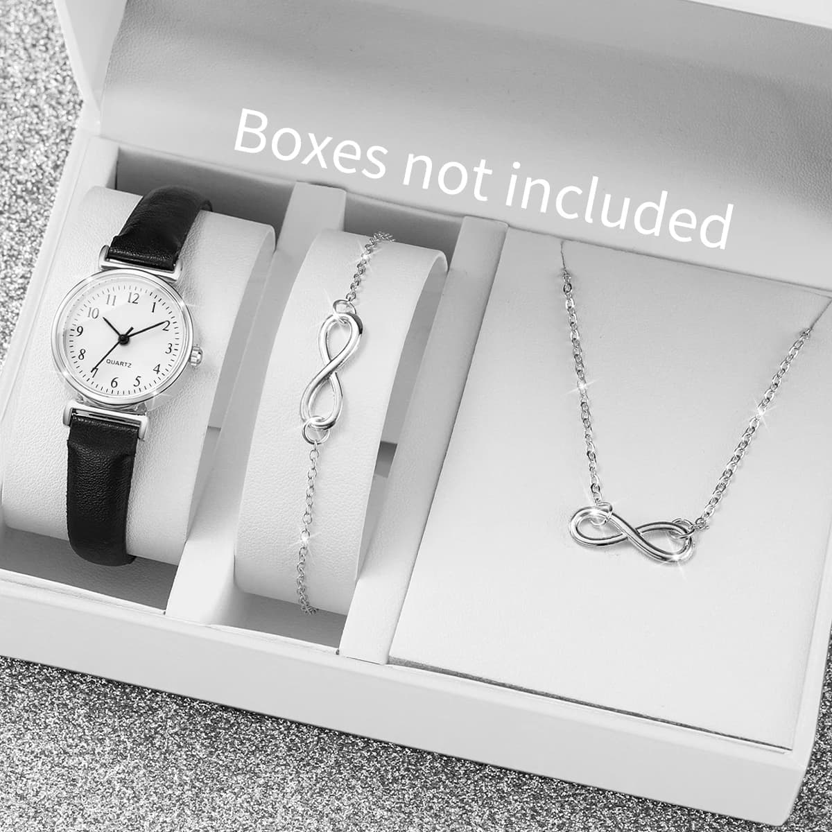 Set di 3 Orologi da Donna con Quadrante Arabo, Cinturino in Pelle, Movimento al Quarzo, Set di Gioielli (Senza Scatola)