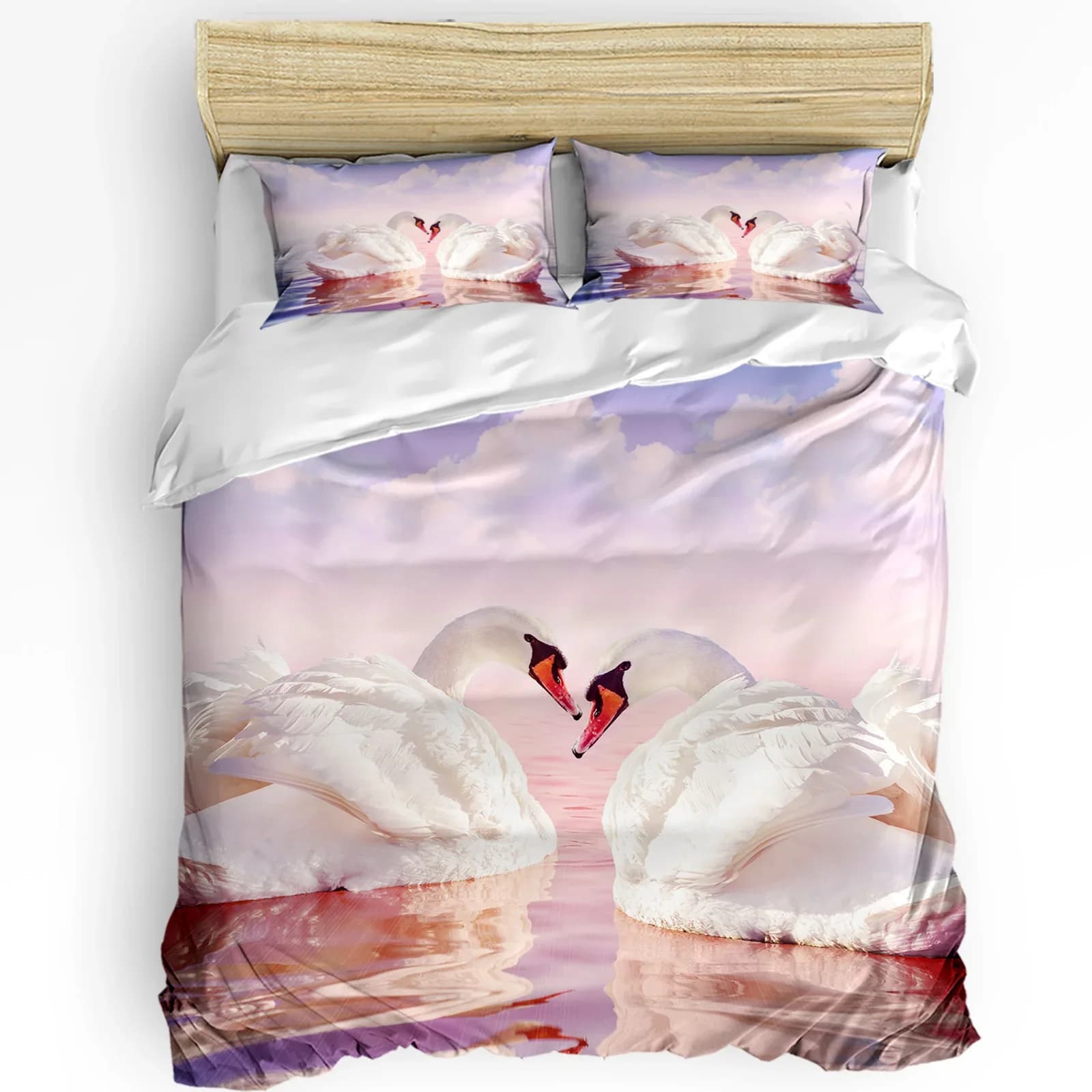 Set di biancheria da letto con copripiumino con cigno animale per doppia casa, copripiumino, federe, set di biancheria da letto per camera da letto (senza lenzuolo)
