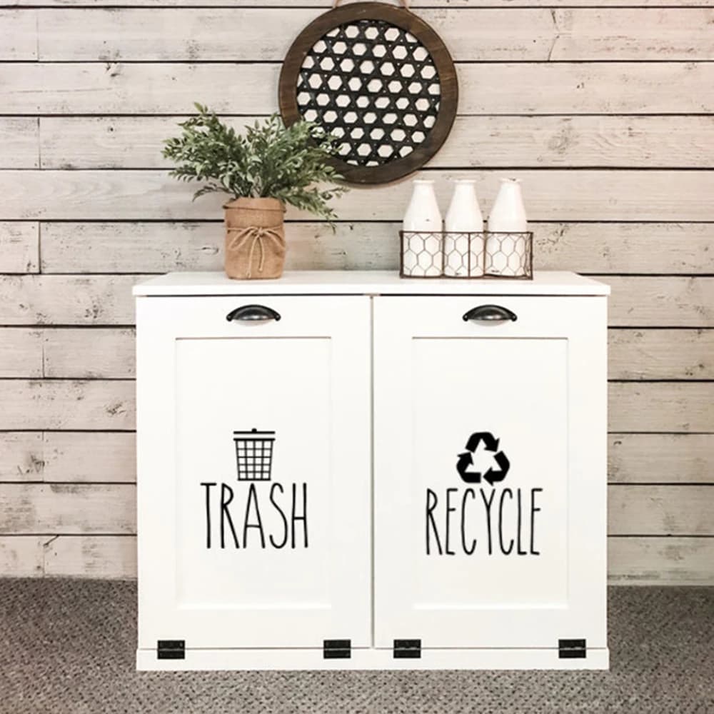 Rae Dunn ispirato Trash & Recycle Sticker decalcomania Bin Garage organizzazione della spazzatura e pulizia della decorazione in vinile