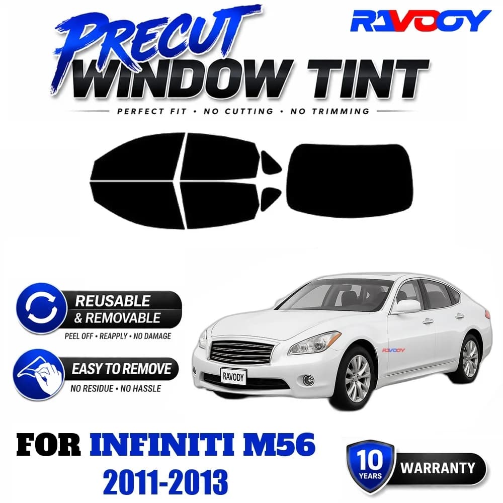 RAVOOY Precut Window Tint, Reusable Removable EPU Film, Custom Fit for Infiniti M56 2011-2013, UV Heat Protection