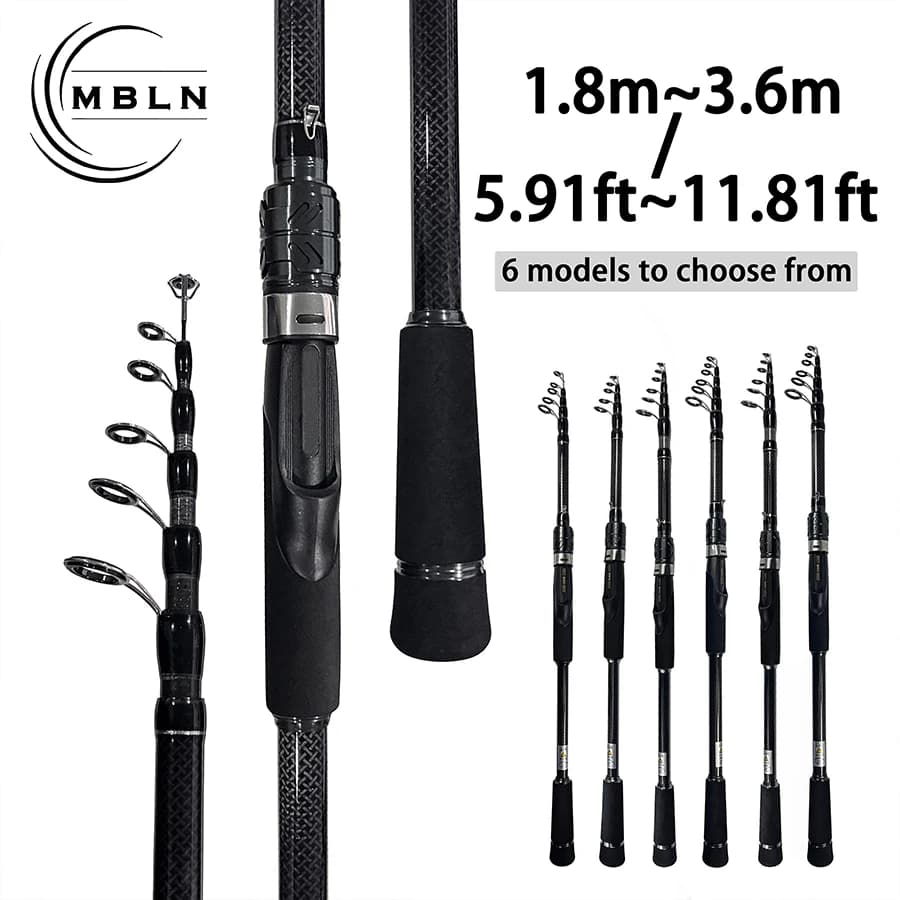 Canna da pesca in carbonio 1,8-3,6 m, canna da spinning telescopica, canna da pesca telescopica da viaggio portatile per il lancio.