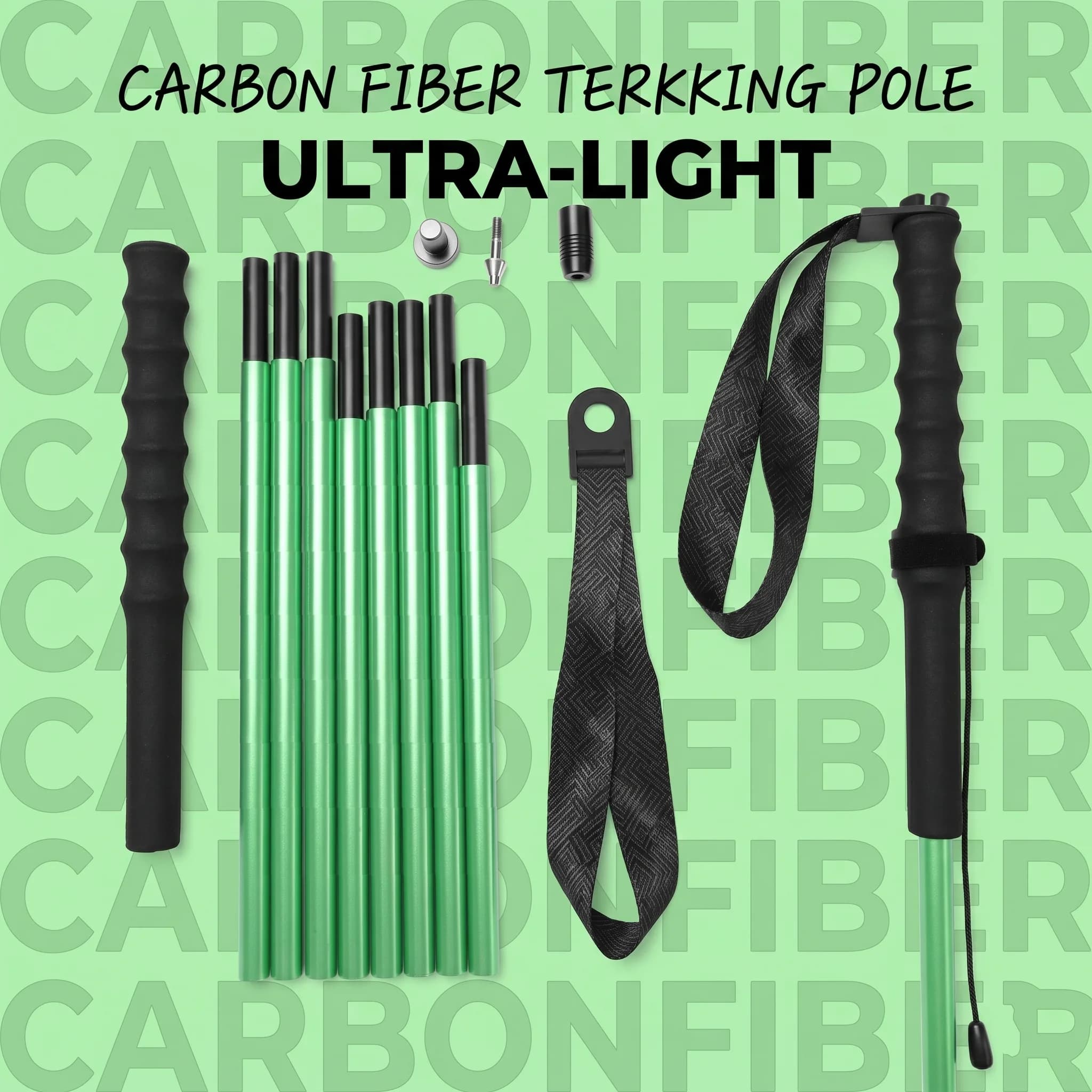 1 Pair 100% Carbon Fiber Trekking Poles Ultralight 120g Foldable Walking Stick QuickLock Outdoor Hiking Camping Mountain Climbi