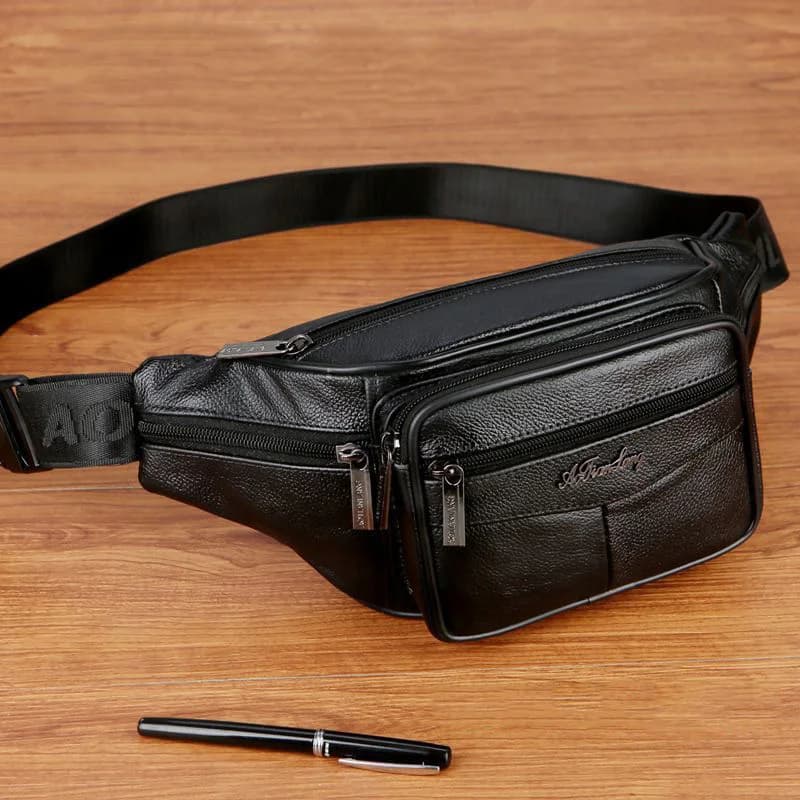 High Quality Leather Waist Bag 2024 New Men Fanny Pack Designer Running Fitness Belt Bag Phone Bag Male Shoulder Bag