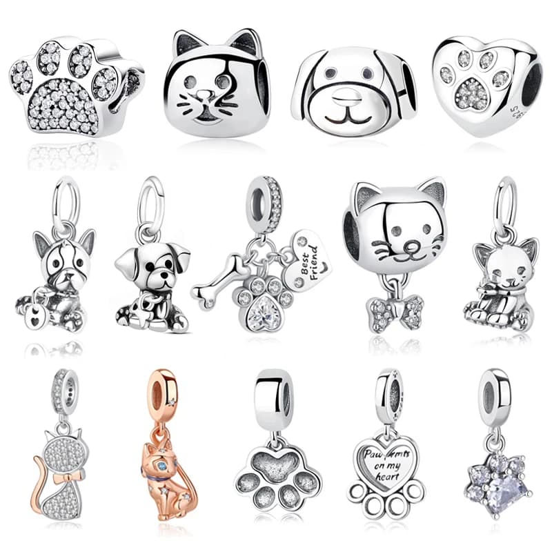 925 Sterling Silver Paw Print Charms Dog Cat Love Pets Beads Pendant Fit Charm Bracelets Necklaces DIY Jewelry For Women