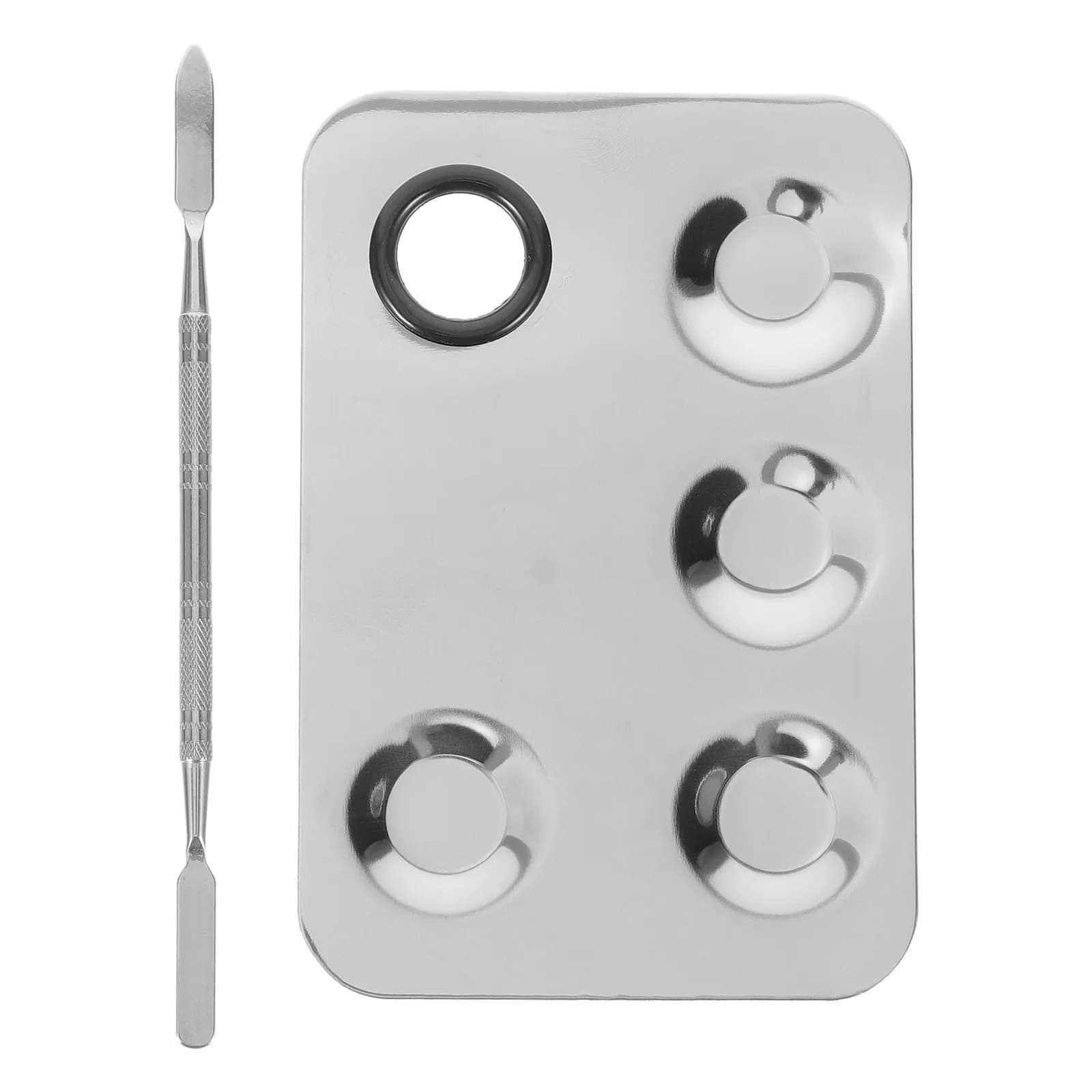 1Set Stainless Steel Makeup Mixing Plate with Spatula for Foundation Concealer Eyeshadow Pigment Nail Art Blending