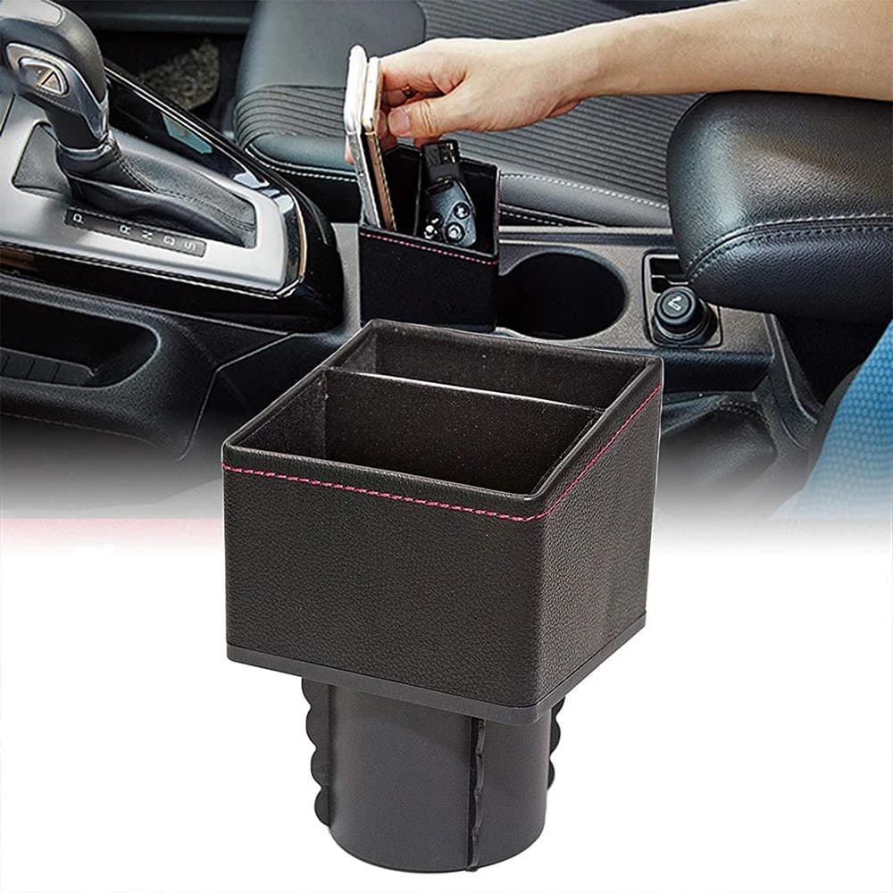 Scatola portaoggetti per controllo centrale auto Contenitore quadrato in pelle PU Portabicchieri Tasca per console Organizzatore tascabile Raccoglitore di monete