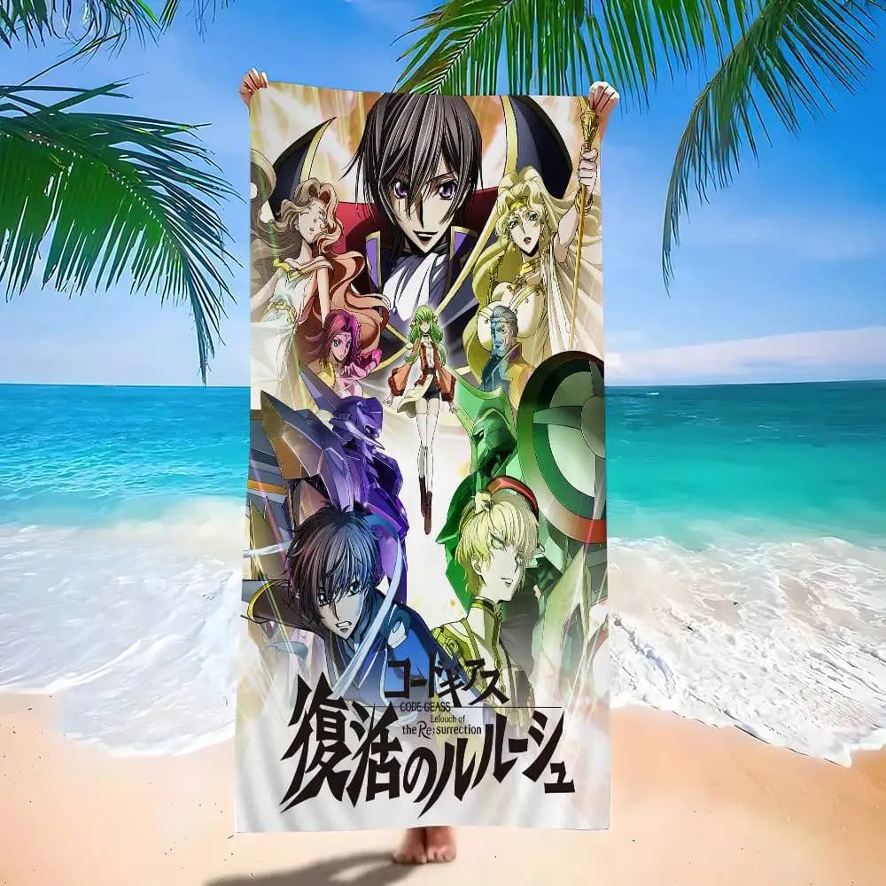Code giapponese Geass Grandi asciugamani da spiaggia in microfibra Asciugamano ad asciugatura rapida Asciugamani da spiaggia con sabbia Asciugamano da piscina per viaggi Piscina da nuoto Yoga