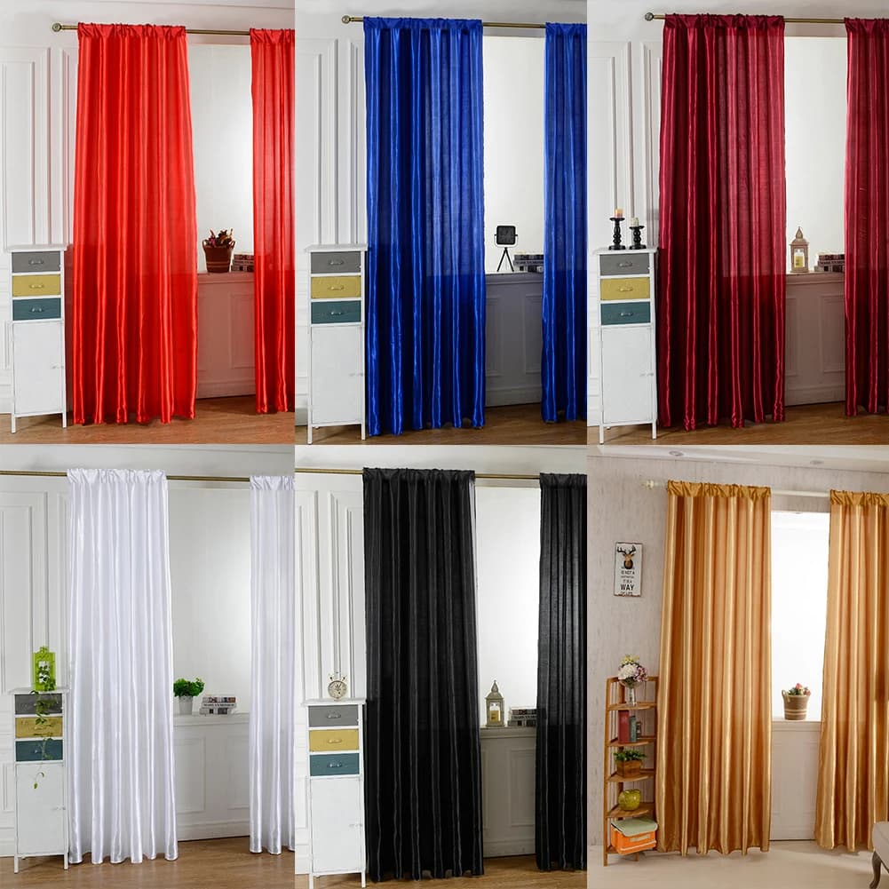 Solid color satin door and window curtain installs and remove comfortable simple curtains for half-shading tents for balconies