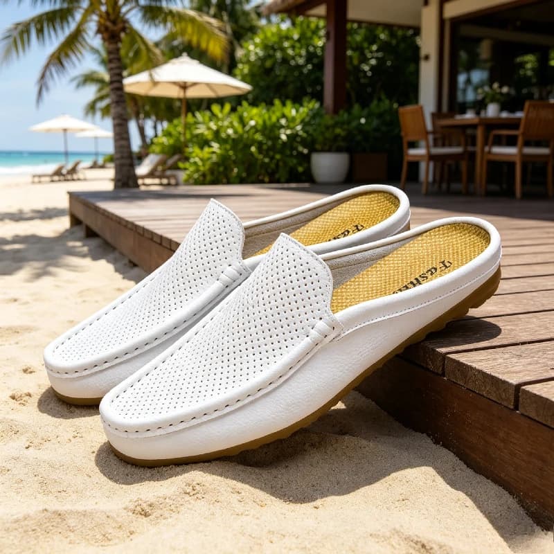 Men Casual Loafers Fashion Outdoor Genuine Leather Slippers Summer Breathable Light Mules Cool Half Shoes Italian Design Sandals