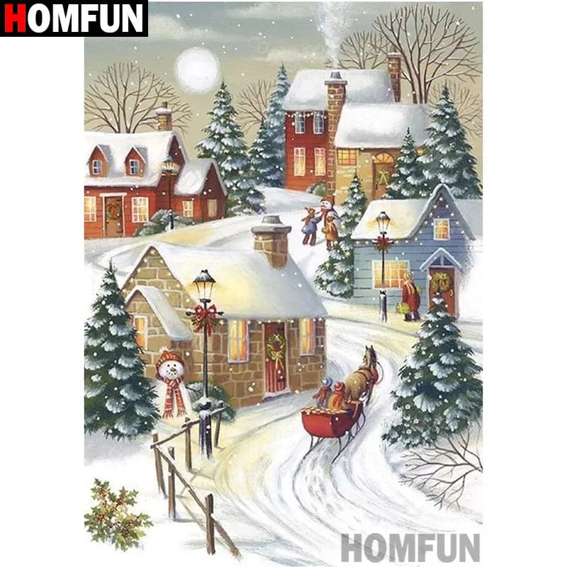 HOMFUN Full Diamond "House Christmas Scenery" DIY 5D Diamond Painting Cross Stitch Home Decor Picture Of Rhinestone Handmade