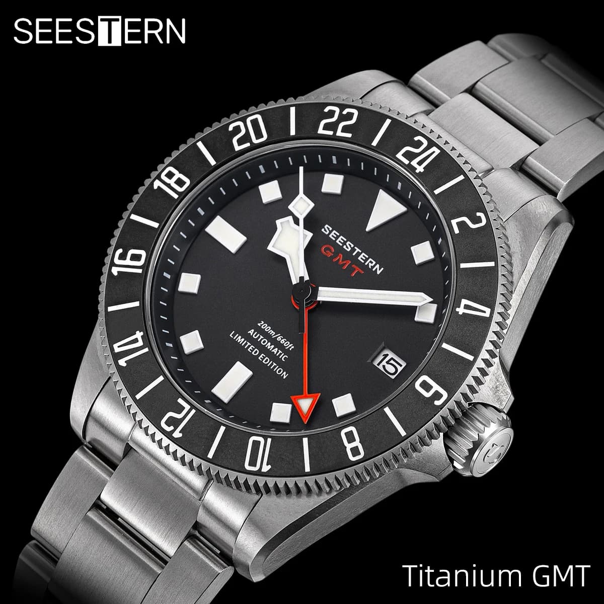 SEESTERN Diver Orologio da uomo Titanio Automatico GMT Orologio da polso meccanico NH34 Movimento Vetro zaffiro 20ATM Impermeabile Lume S462