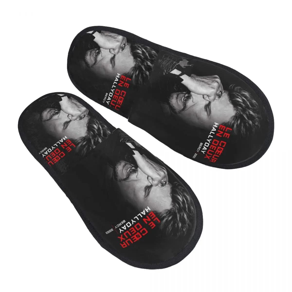 Pantofole personalizzate in memory foam Johnny Hallyday da donna, comode e calde pantofole da casa per cantanti rock francesi