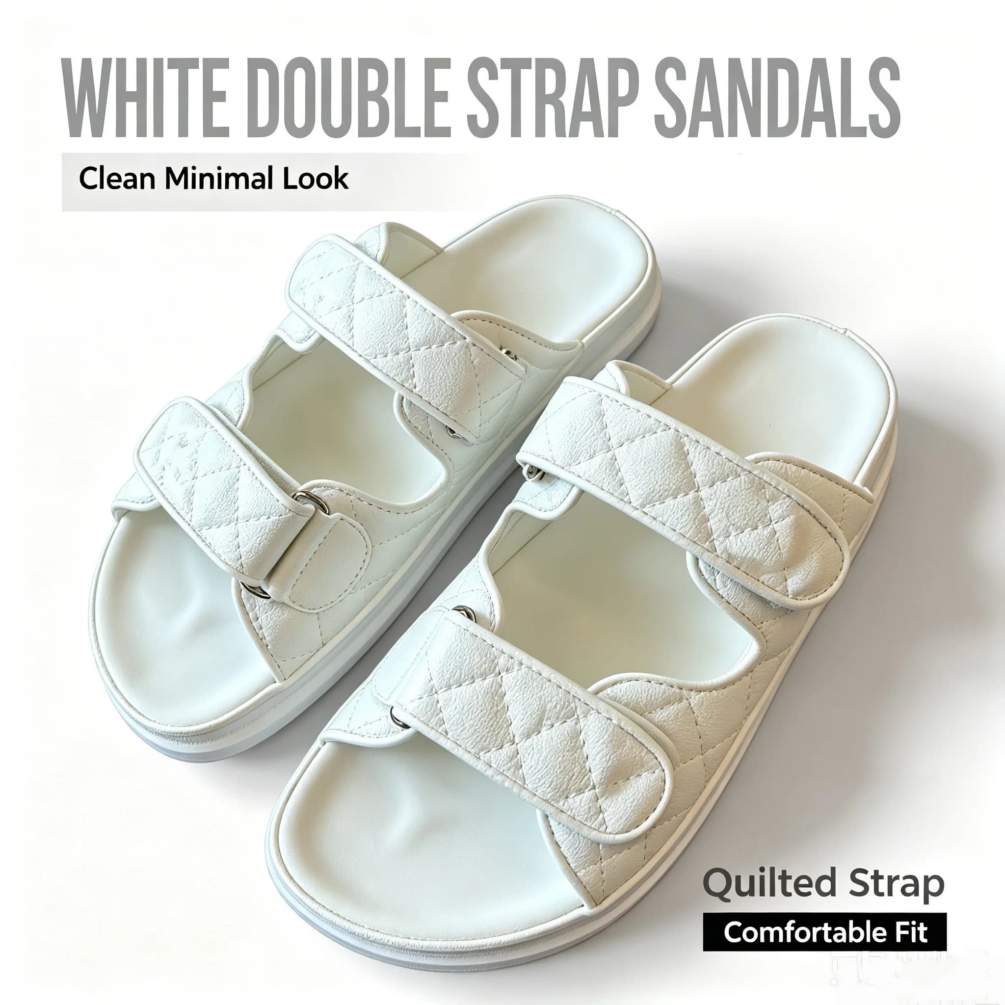 Summer Best-Seller Quilted Velcro Slides g47493 Classic Versatile Double-Strap Beach Sandals with Thick Flat Soles gifts